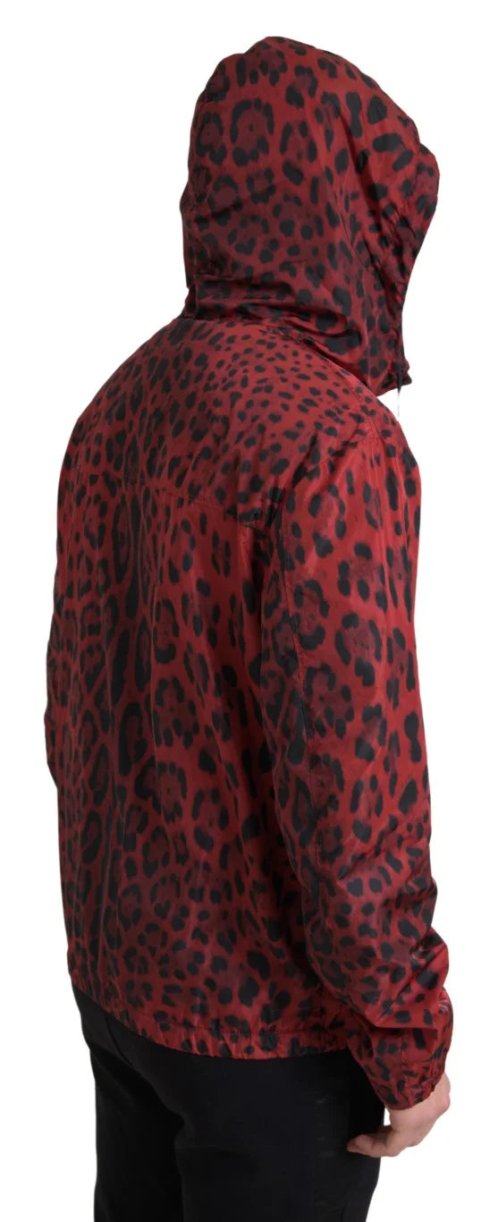 Dolce & Gabbana Red Leopard Hooded Bomber Full Zip Jacket - IT48 | M - Bomber Jackets