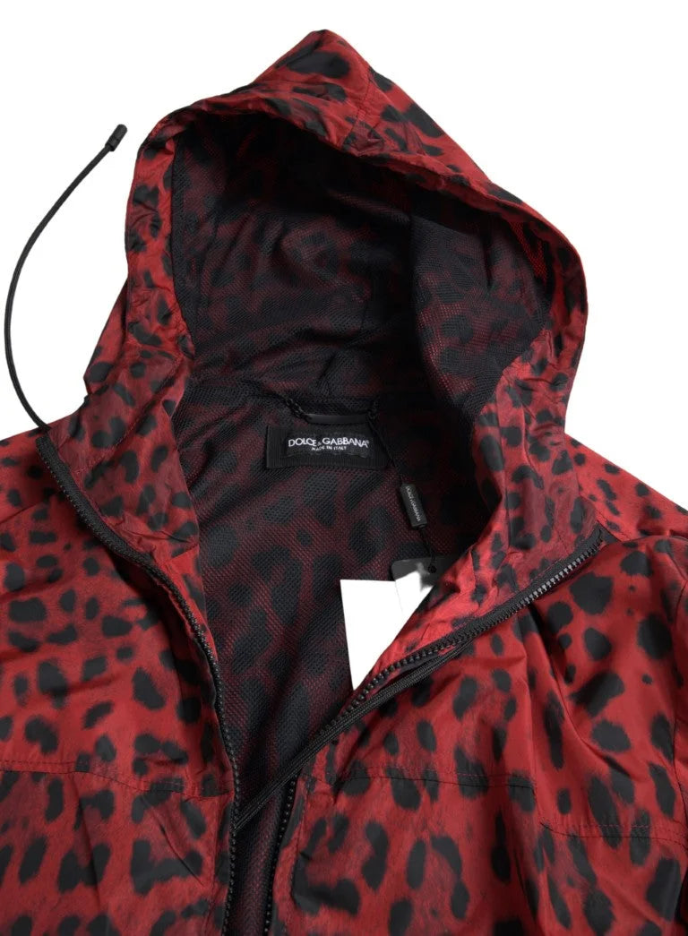 Dolce & Gabbana Red Leopard Hooded Bomber Full Zip Jacket - IT48 | M - Bomber Jackets