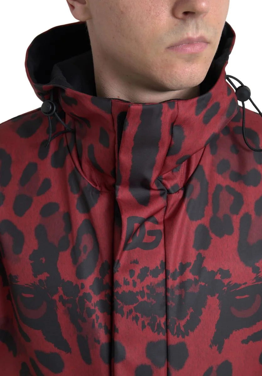 Dolce & Gabbana Red Leopard Hooded Rain Coat Jacket - IT48 | M - Rain Coats