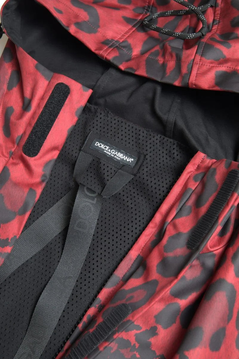 Dolce & Gabbana Red Leopard Hooded Rain Coat Jacket - IT48 | M - Rain Coats