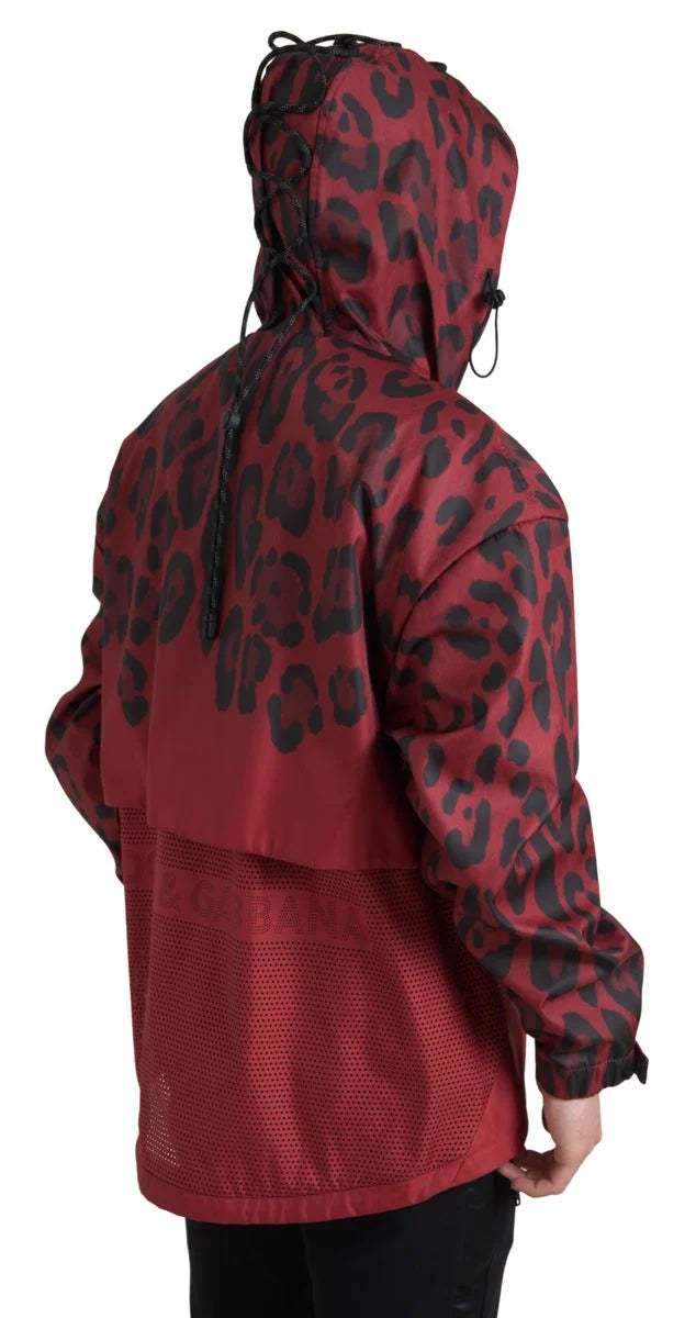 Dolce & Gabbana Red Leopard Hooded Rain Coat Jacket - IT48 | M - Rain Coats