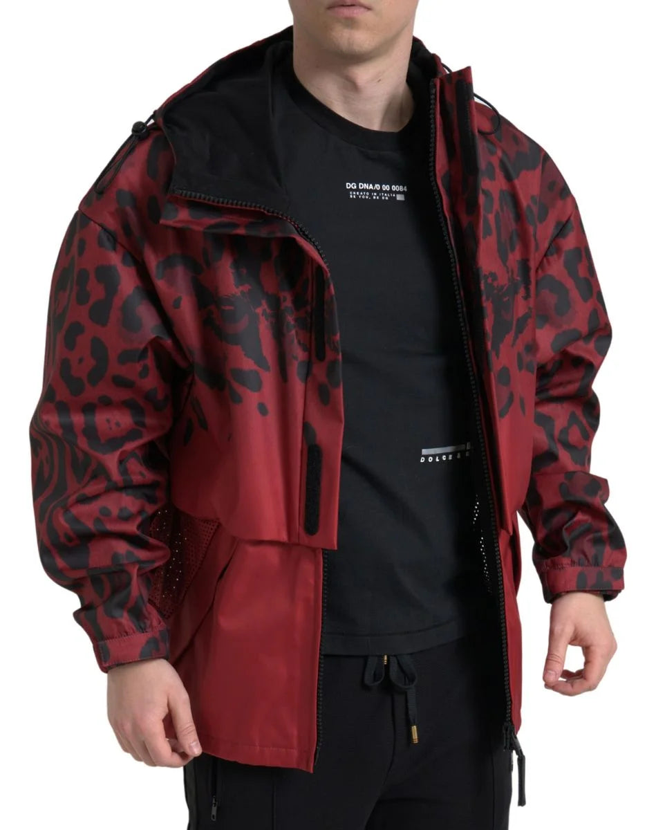 Dolce & Gabbana Red Leopard Hooded Rain Coat Jacket - IT48 | M - Rain Coats