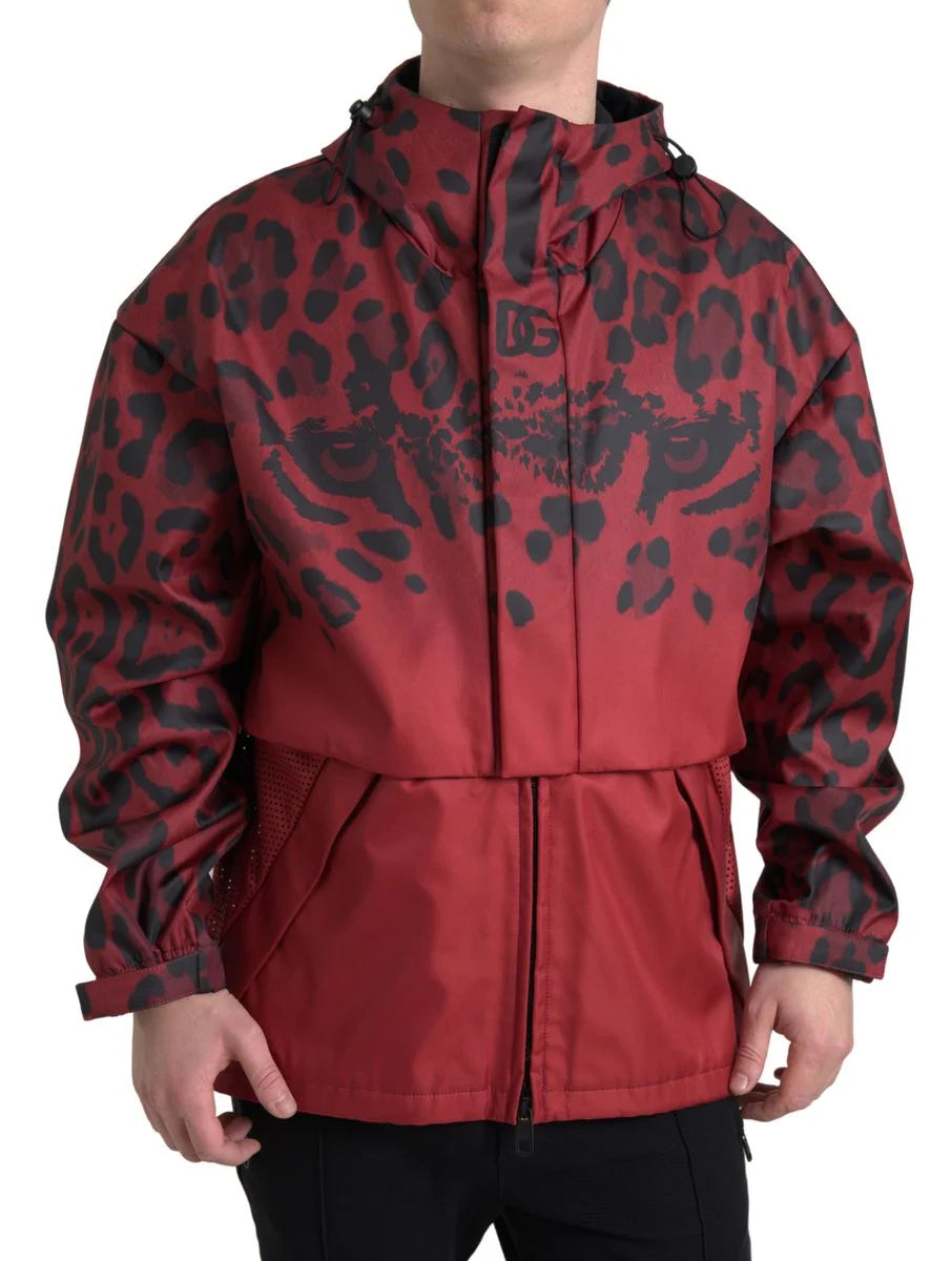 Dolce & Gabbana Red Leopard Hooded Rain Coat Jacket - IT48 | M - Rain Coats