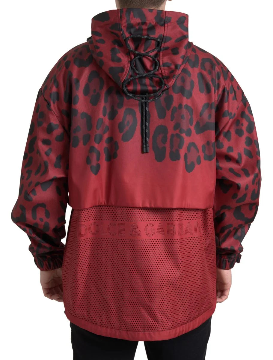 Dolce & Gabbana Red Leopard Hooded Rain Coat Jacket - IT48 | M - Rain Coats