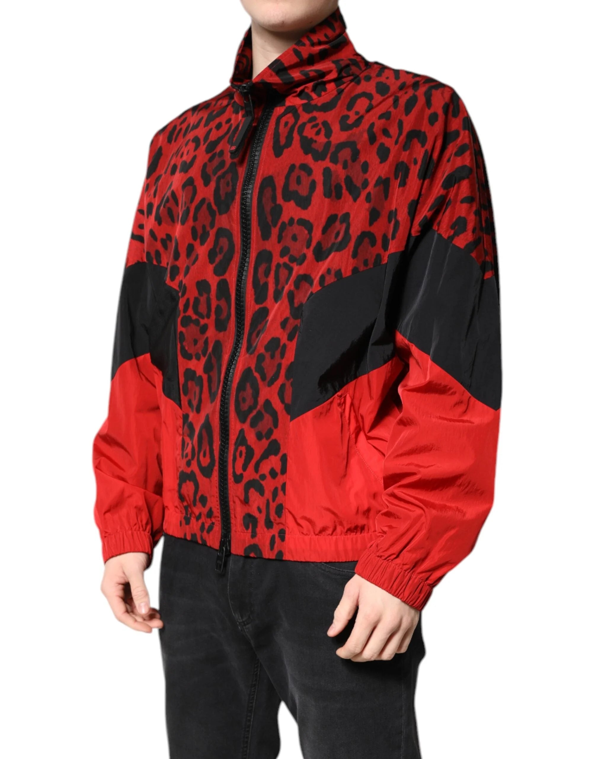 Dolce & Gabbana Red Leopard Nylon Bomber Full Zip Jacket - Bomber Jackets