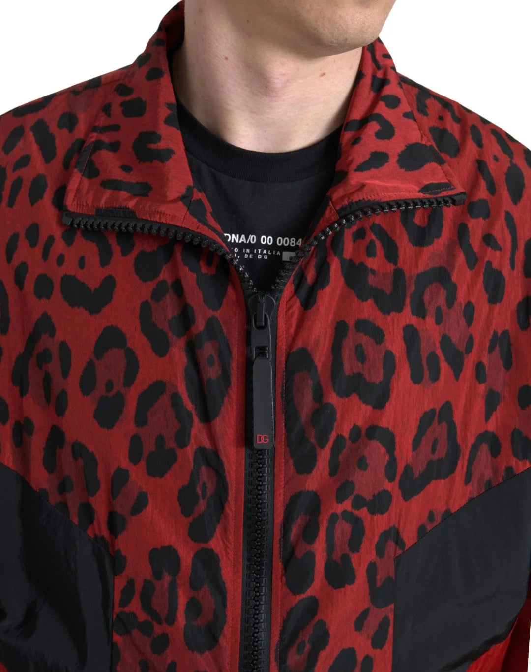 Dolce & Gabbana Red Leopard Nylon Full Zip Sweater - Sweaters