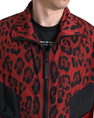 Dolce & Gabbana Red Leopard Nylon Full Zip Sweater - Sweaters