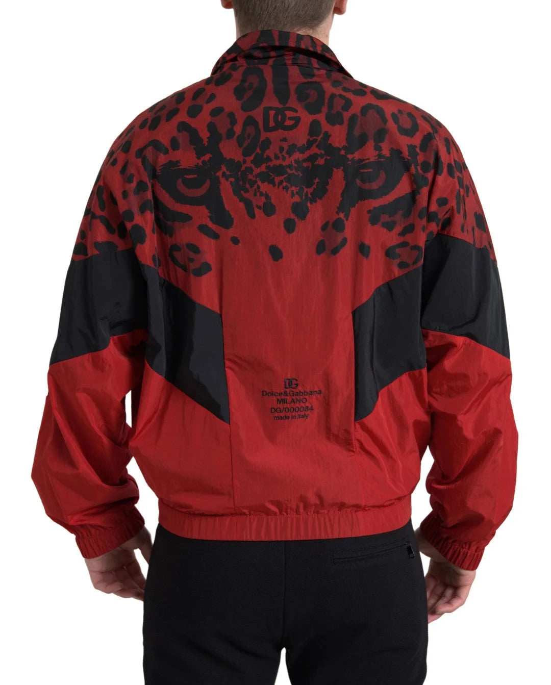 Dolce & Gabbana Red Leopard Nylon Full Zip Sweater - Sweaters