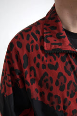 Dolce & Gabbana Red Leopard Nylon Full Zip Sweater - Sweaters