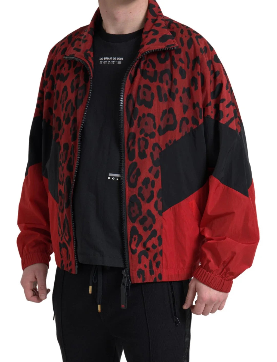 Dolce & Gabbana Red Leopard Nylon Full Zip Sweater - Sweaters