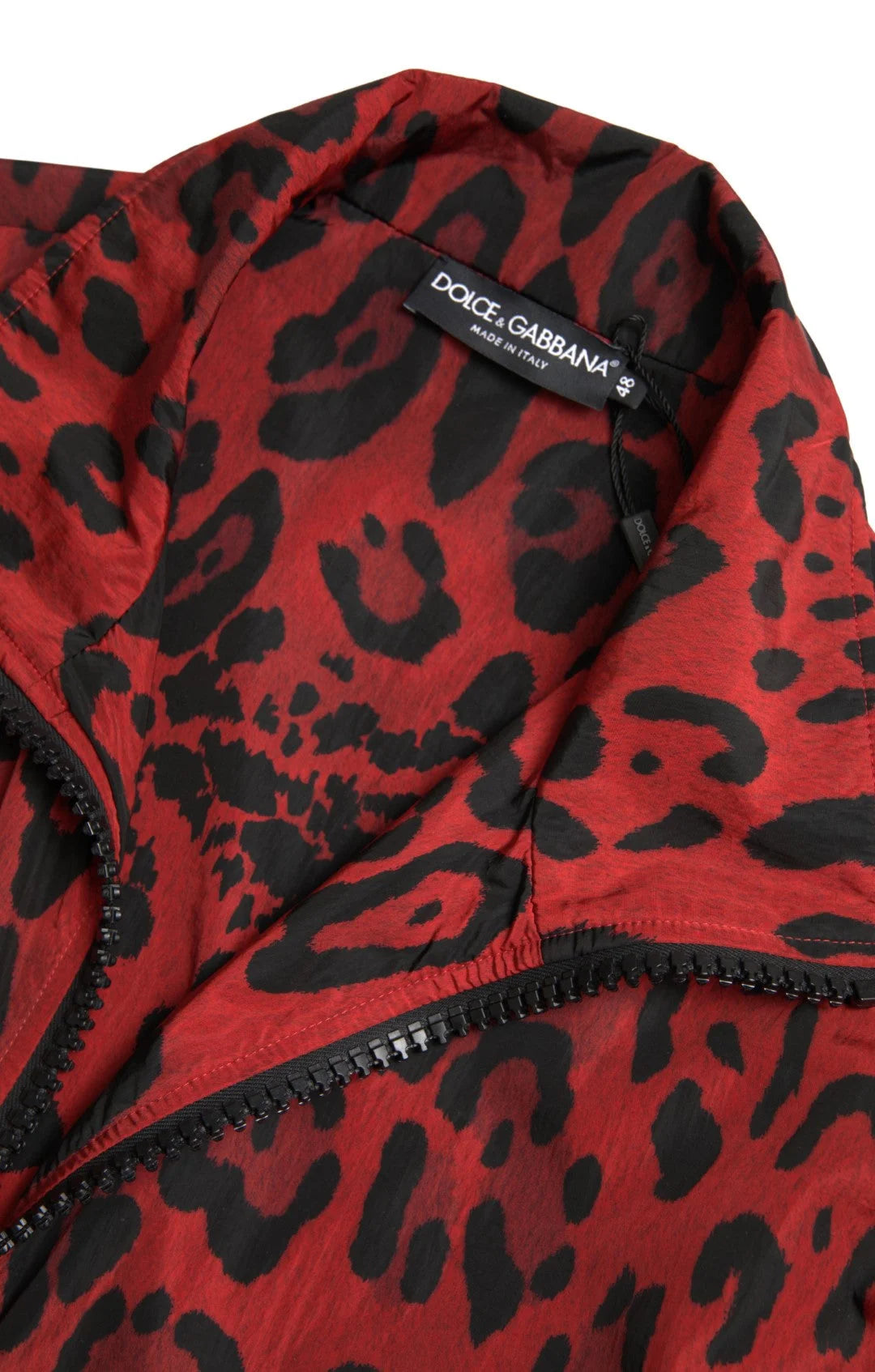 Dolce & Gabbana Red Leopard Nylon Full Zip Sweater - Sweaters