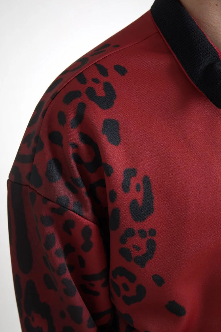 Dolce & Gabbana Red Leopard Polyester Bomber Full Zip Jacket - Bomber Jackets