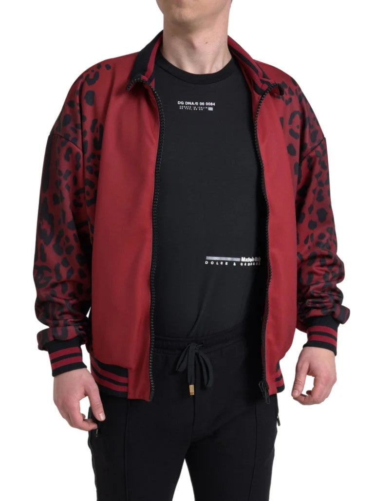 Dolce & Gabbana Red Leopard Polyester Bomber Full Zip Jacket - Bomber Jackets