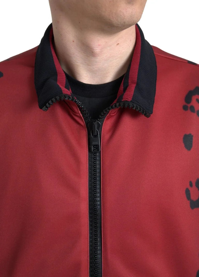 Dolce & Gabbana Red Leopard Polyester Bomber Full Zip Jacket - Bomber Jackets