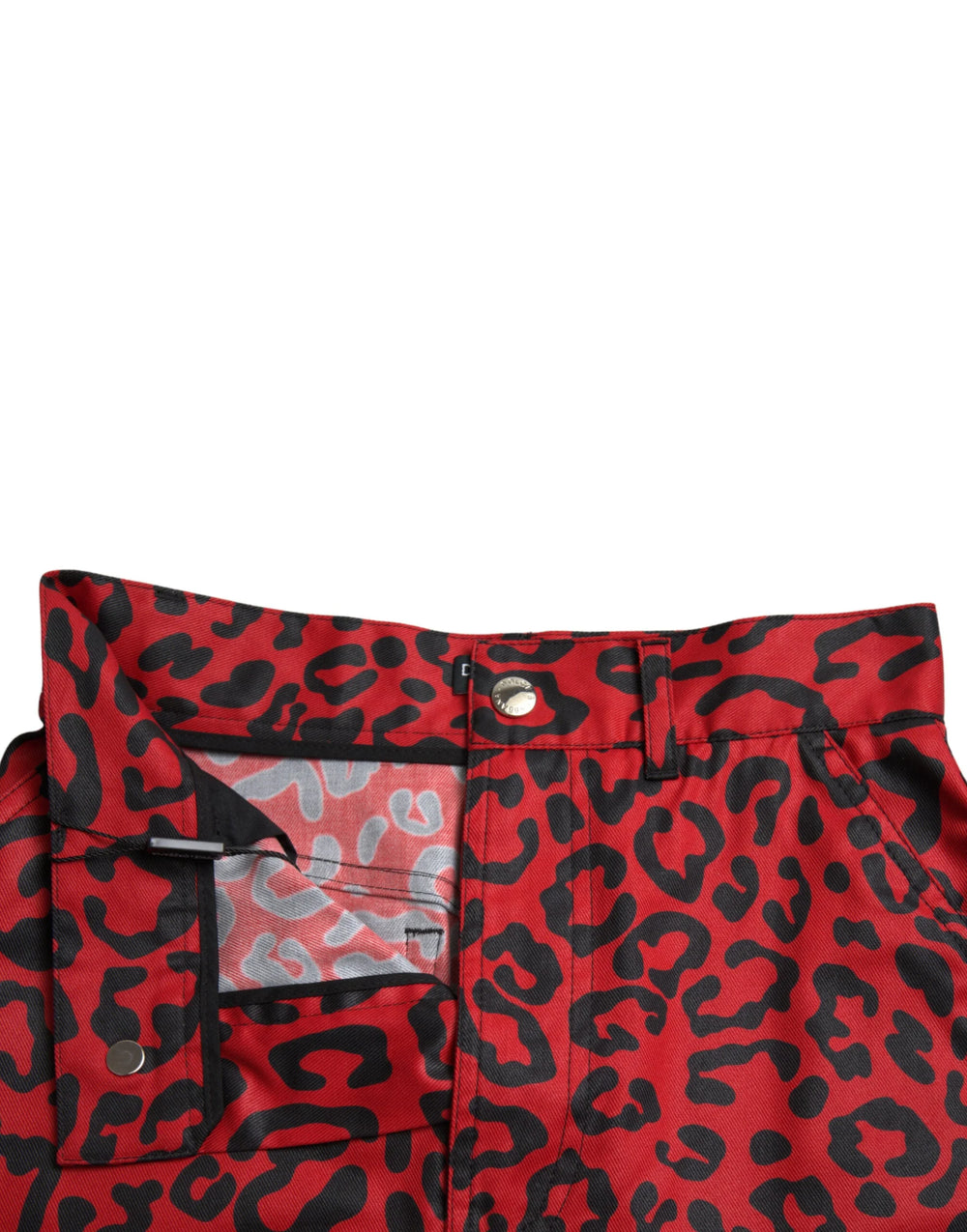 Dolce & Gabbana Red Leopard Print Cotton High Waist Mini Skirt - IT40|S