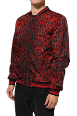 Dolce & Gabbana Red Leopard Print Full Zip Bomber Men Jacket - Bomber Jackets