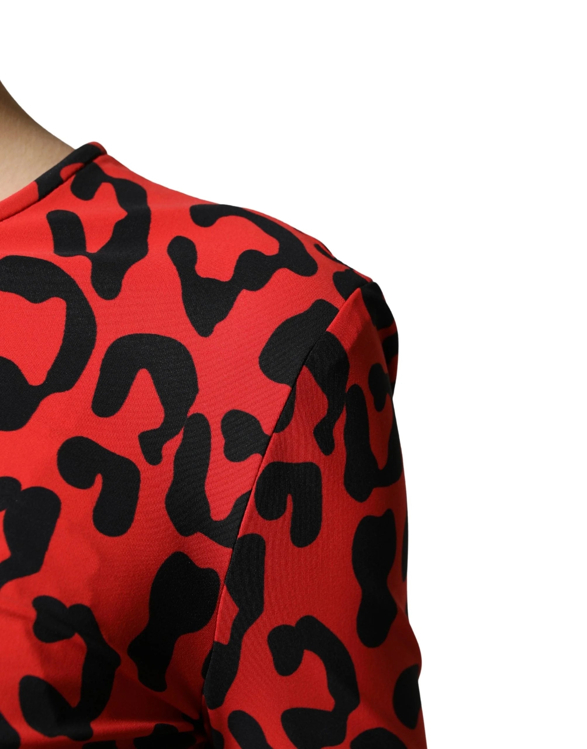 Dolce & Gabbana Red Leopard Print Long Sleeves Midi Dress - IT36|XXS