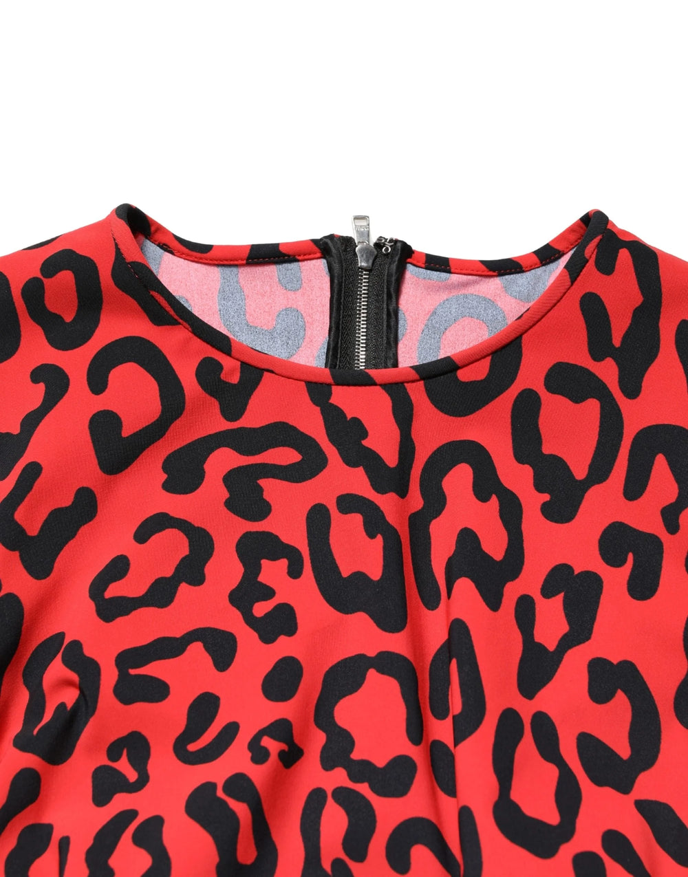 Dolce & Gabbana Red Leopard Print Long Sleeves Midi Dress - IT36|XXS