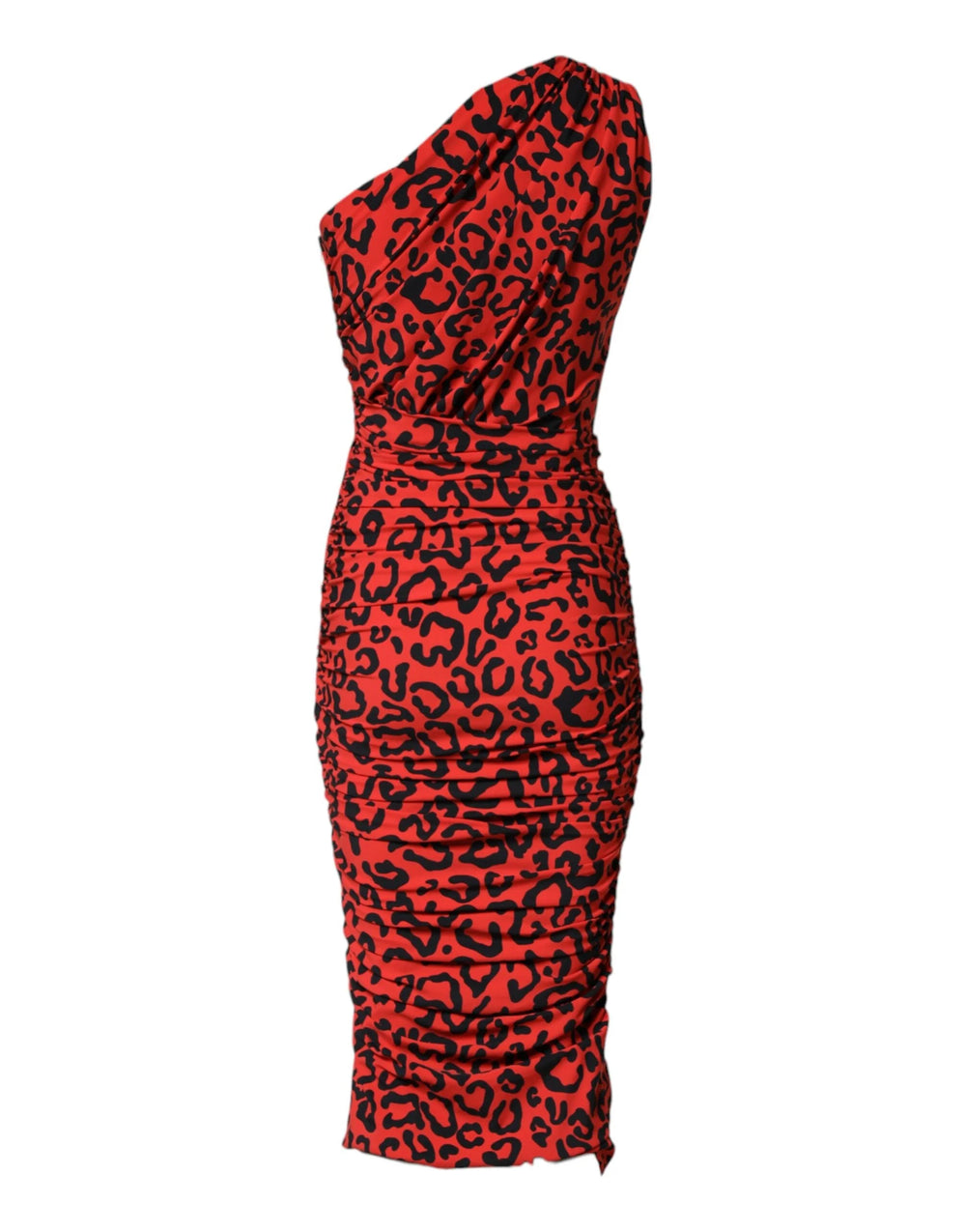 Dolce & Gabbana Red Leopard Print Nylon Sheath Midi Dress - IT38 | XS