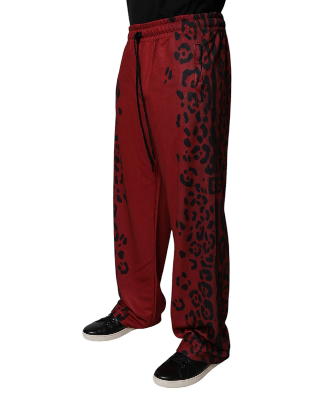 Dolce & Gabbana Red Leopard Print Polyester Men Jogger Pants - Joggers