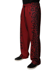 Dolce & Gabbana Red Leopard Print Polyester Men Jogger Pants - Joggers