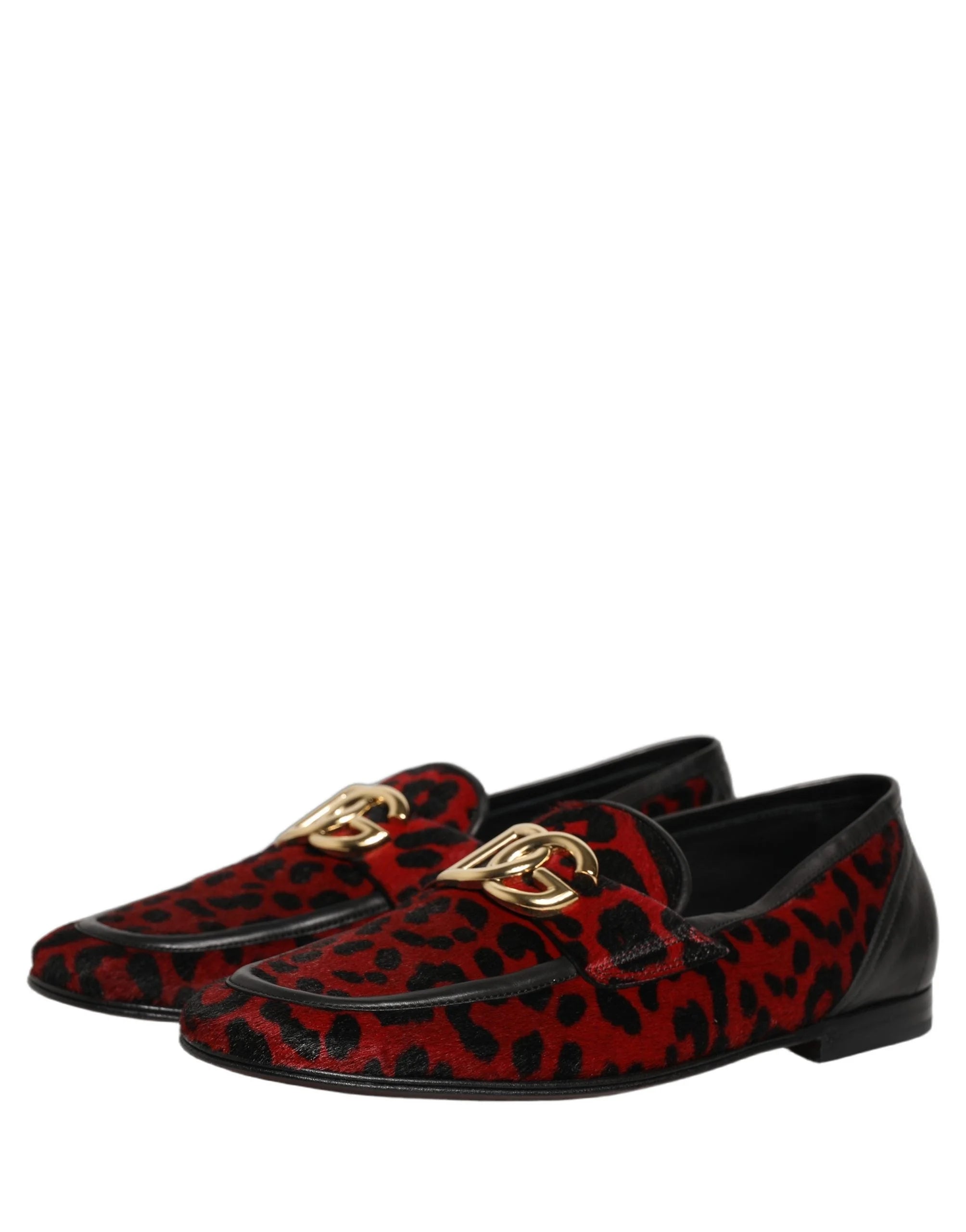 Dolce & Gabbana Red Leopard Print Pony Hair Dress Loafers Shoes - EU40/US7