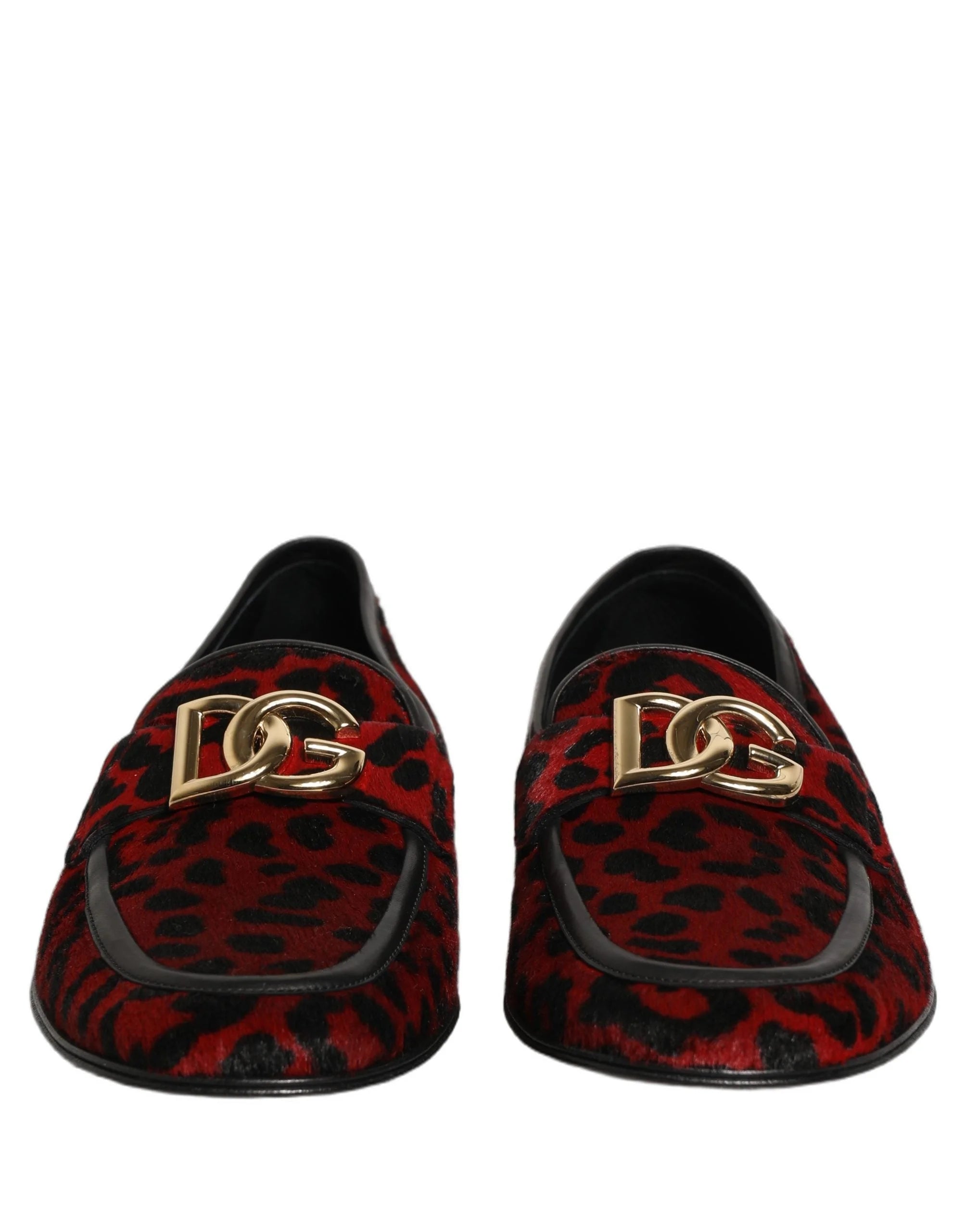 Dolce & Gabbana Red Leopard Print Pony Hair Dress Loafers Shoes - EU40/US7