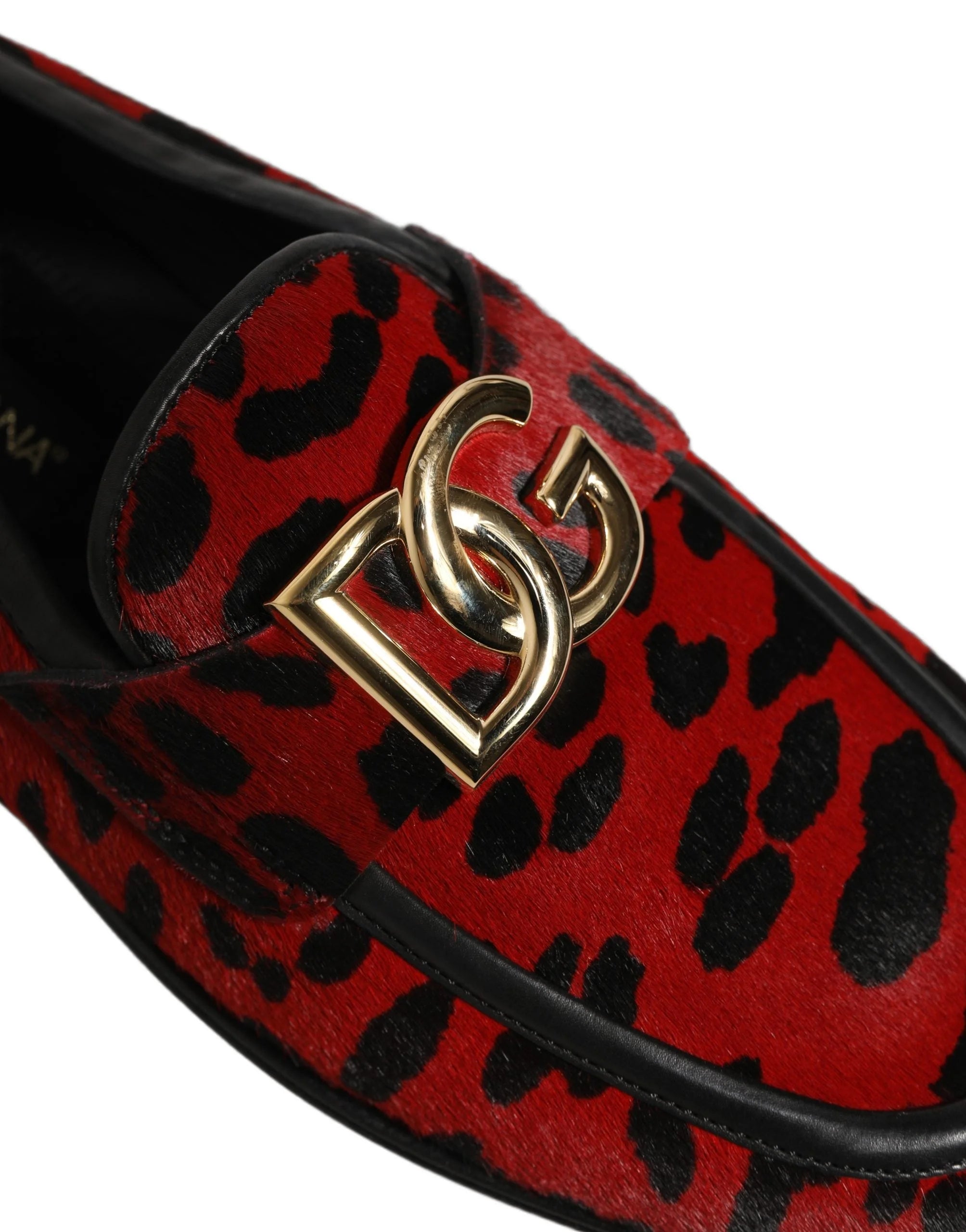 Dolce & Gabbana Red Leopard Print Pony Hair Dress Loafers Shoes - EU39/US6