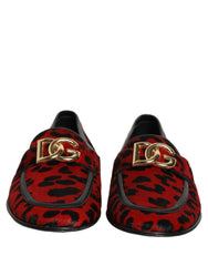 Dolce & Gabbana Red Leopard Print Pony Hair Dress Loafers Shoes - EU39/US6