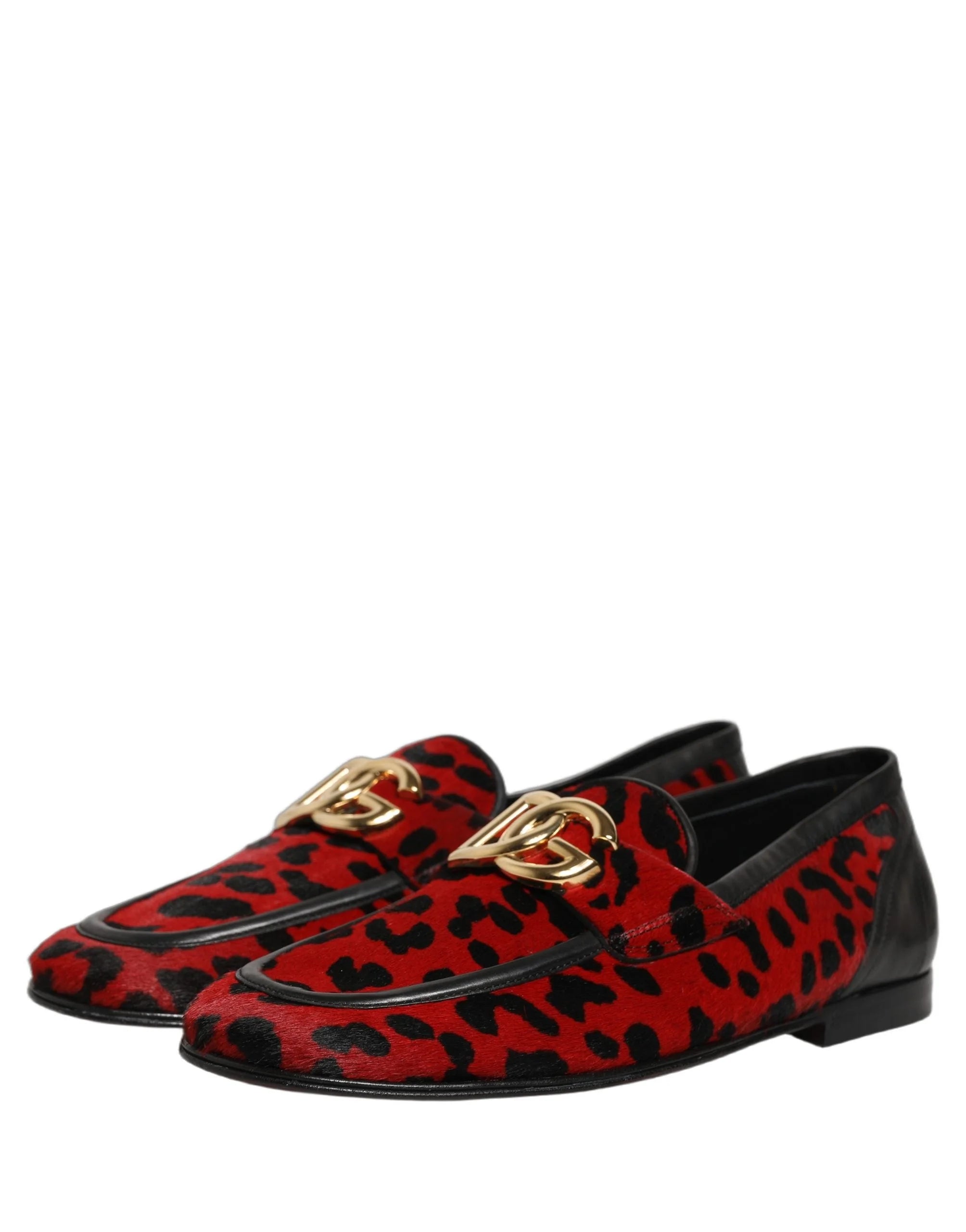 Dolce & Gabbana Red Leopard Print Pony Hair Dress Loafers Shoes - EU39/US6