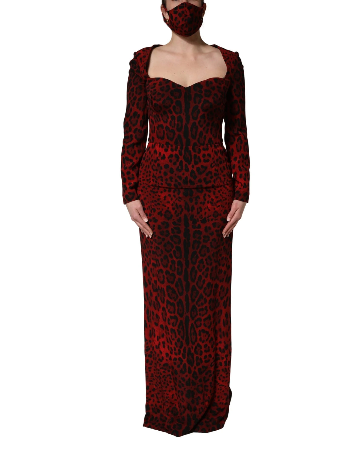 Dolce & Gabbana Red Leopard Print Sheath Long Sleeve Dress - IT42|M
