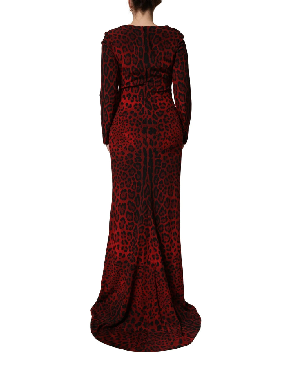 Dolce & Gabbana Red Leopard Print Sheath Long Sleeve Dress - IT42|M