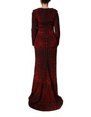 Dolce & Gabbana Red Leopard Print Sheath Long Sleeve Dress - IT42|M