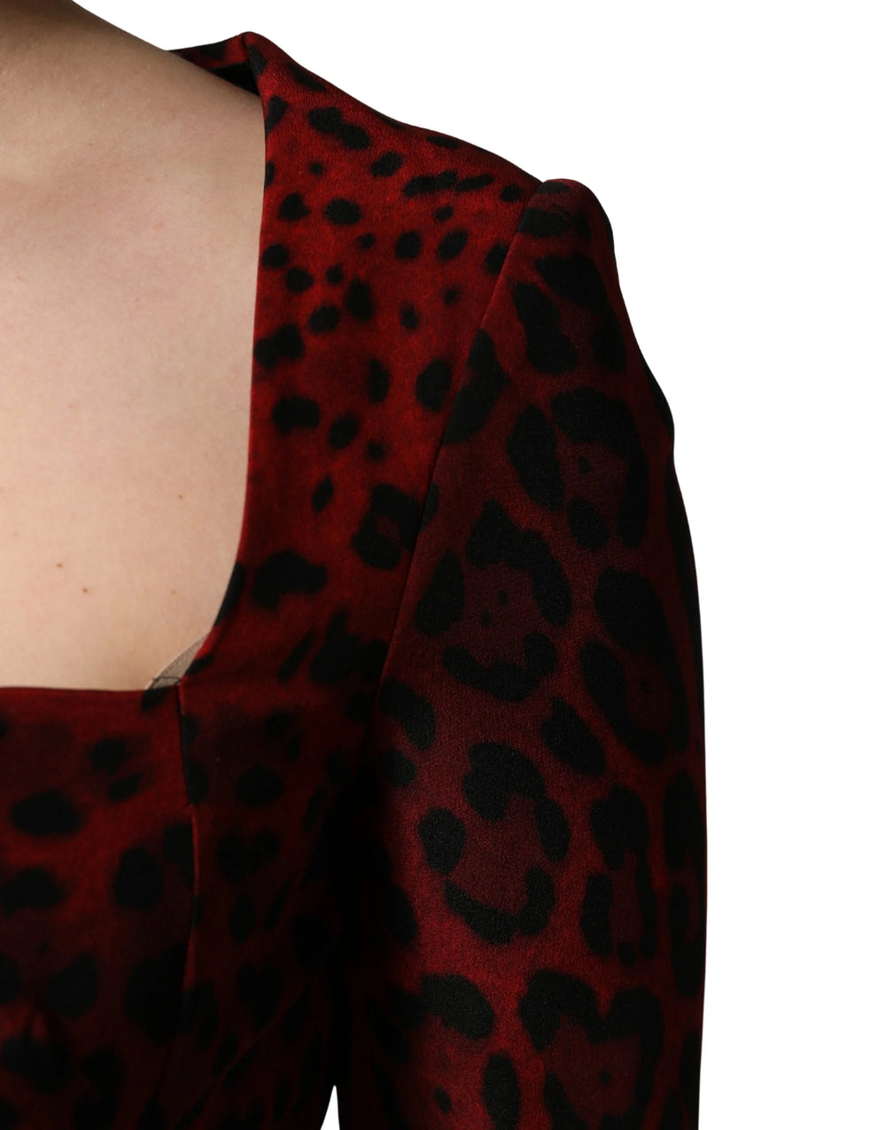 Dolce & Gabbana Red Leopard Print Sheath Long Sleeve Dress - IT42|M