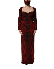 Dolce & Gabbana Red Leopard Print Sheath Long Sleeve Dress - IT42|M
