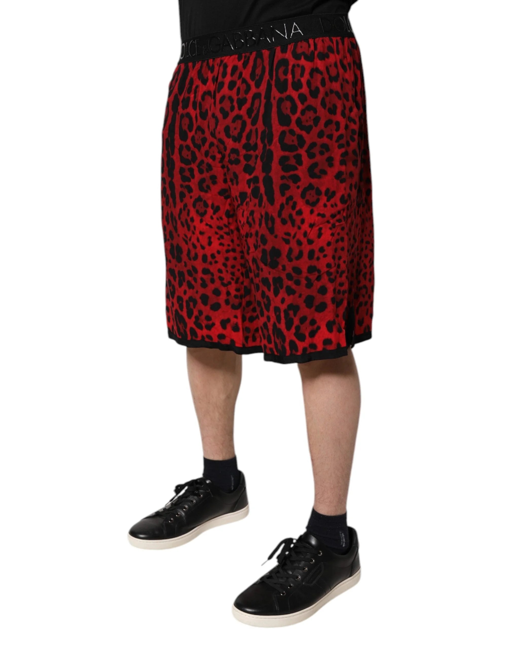 Dolce & Gabbana Red Leopard Print Viscose Bermuda Shorts - Bermudas