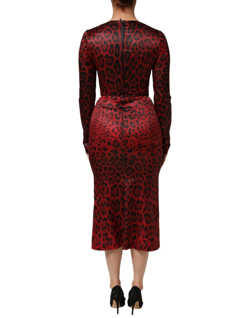 Dolce & Gabbana Red Leopard Sheath Long Sleeves Dress - Dresses