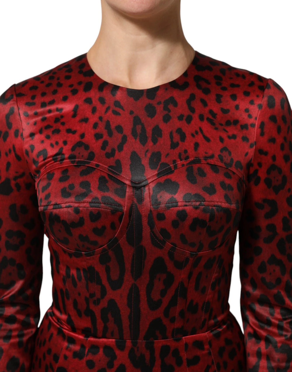 Dolce & Gabbana Red Leopard Sheath Long Sleeves Dress - Dresses