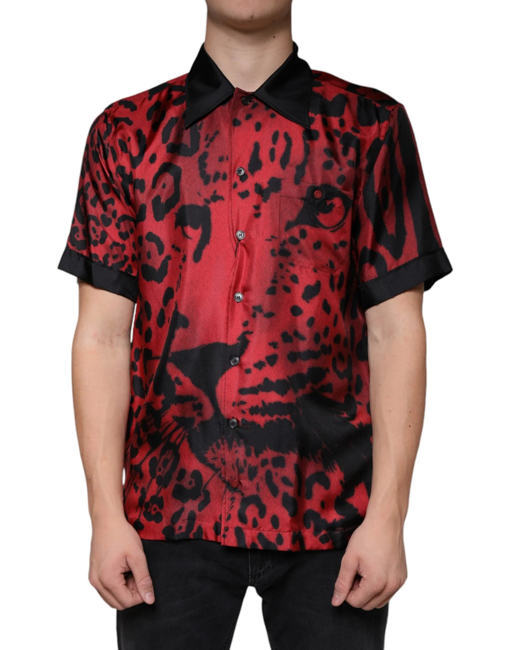Dolce & Gabbana Red Leopard Silk Button Down Casual Shirt - IT37 | XS - Shirts