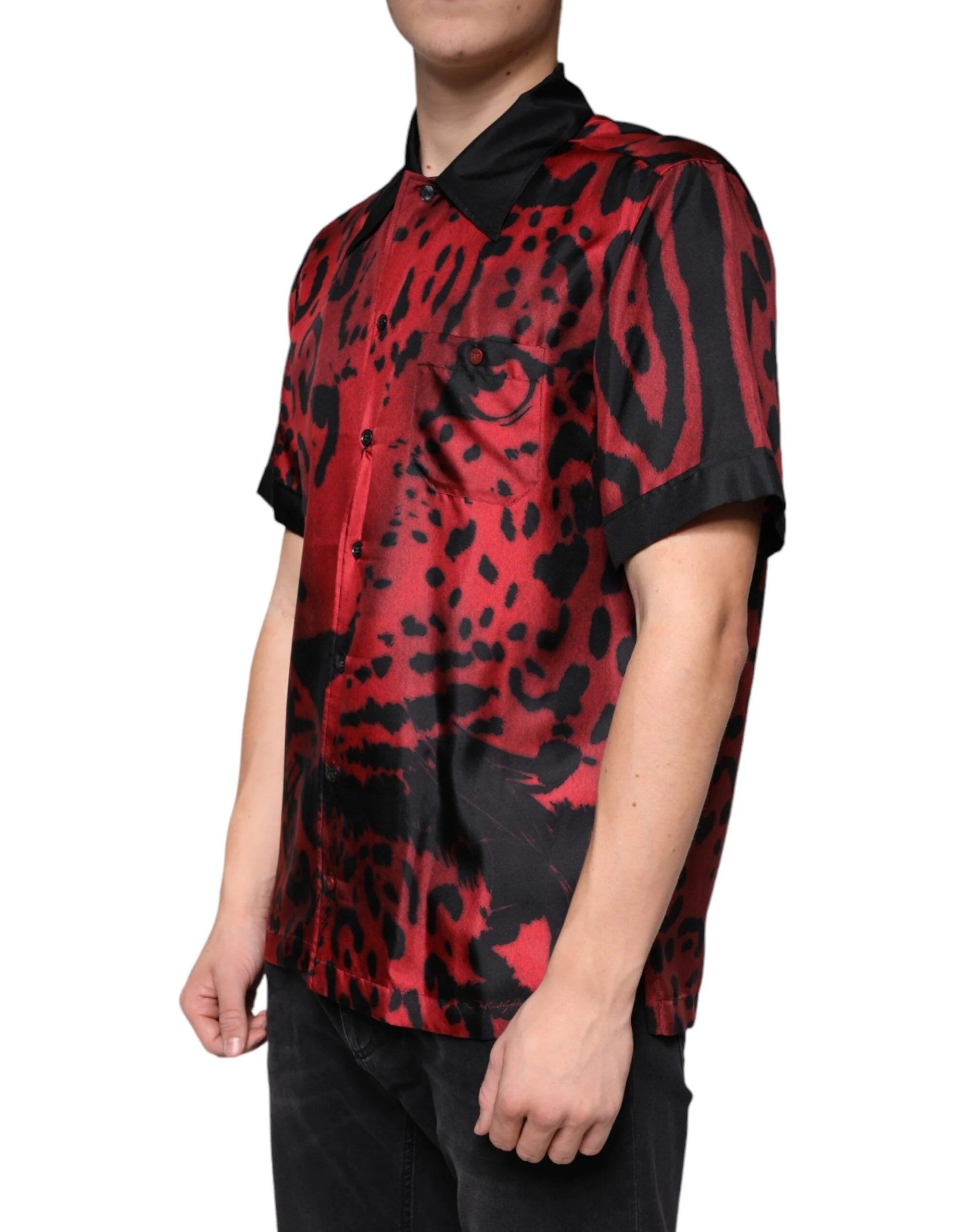 Dolce & Gabbana Red Leopard Silk Button Down Casual Shirt - IT37 | XS - Shirts
