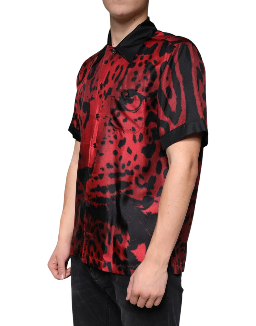 Dolce & Gabbana Red Leopard Silk Button Down Casual Shirt - IT37 | XS - Shirts