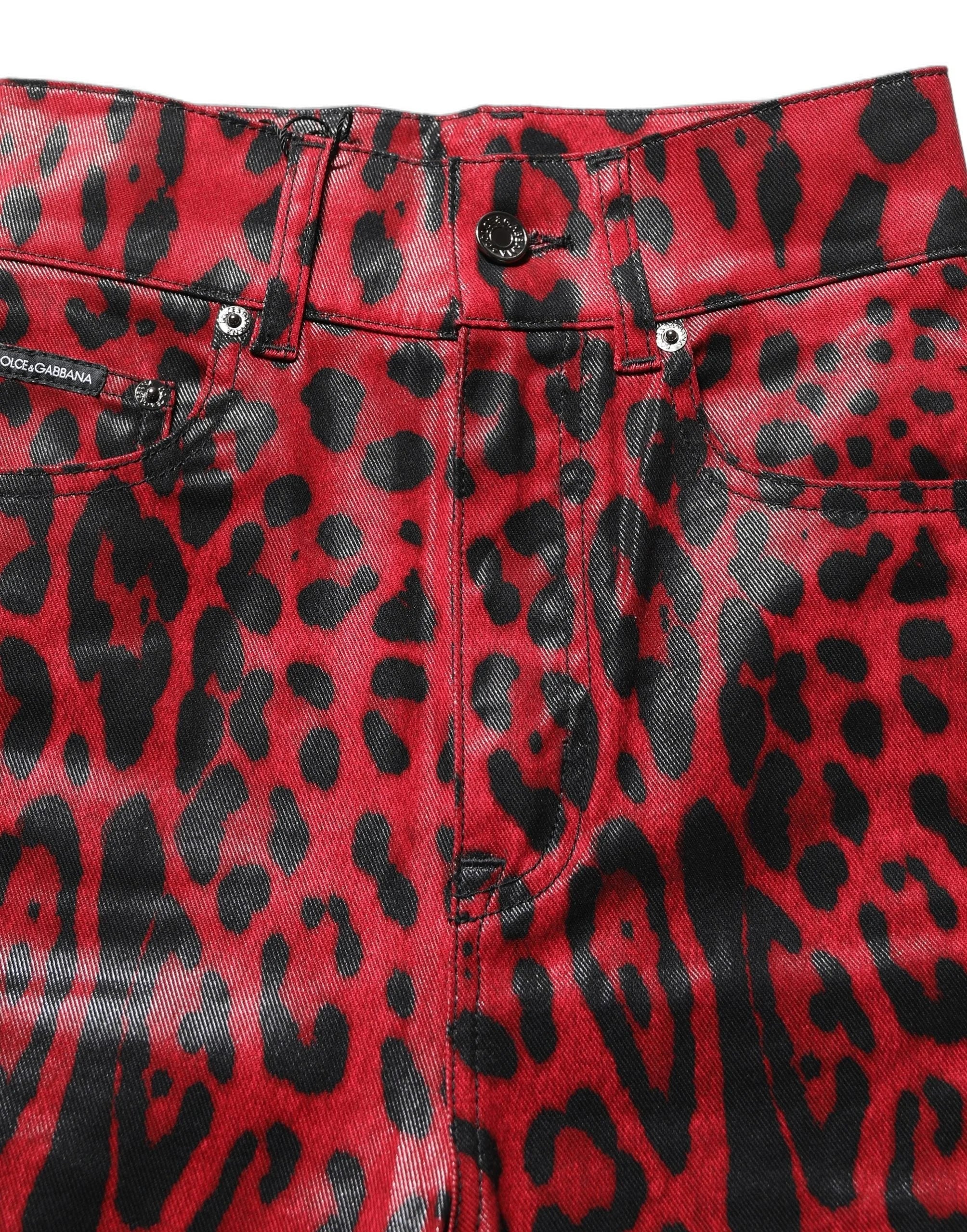 Dolce & Gabbana Red Leopard Skinny High Waist Denim Jeans - IT36|XXS