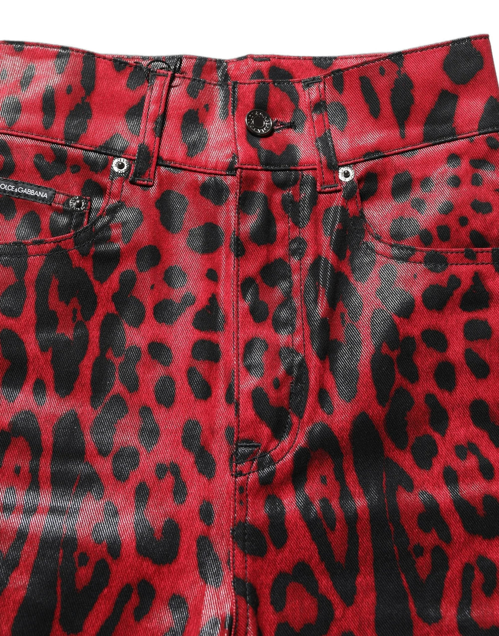 Dolce & Gabbana Red Leopard Skinny High Waist Denim Jeans - IT36|XXS