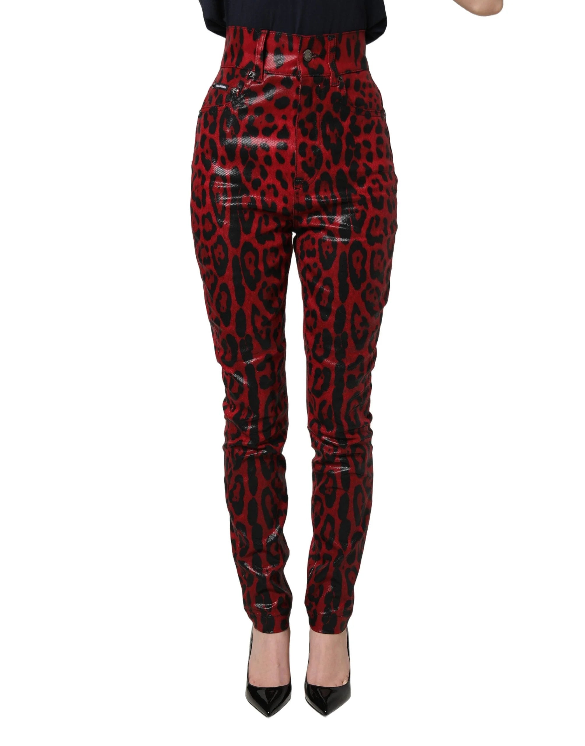 Dolce & Gabbana Red Leopard Skinny High Waist Denim Jeans - IT36|XXS