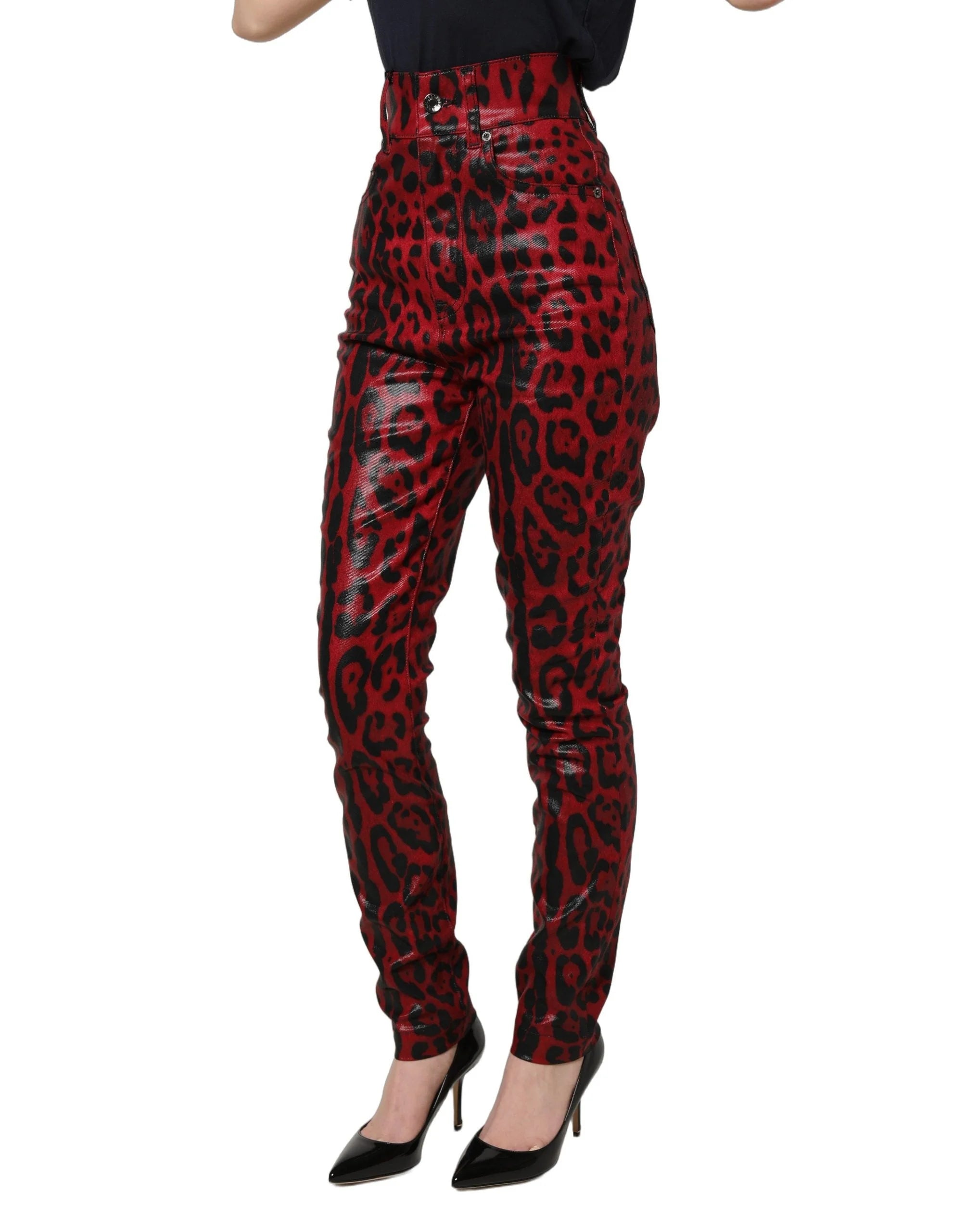 Dolce & Gabbana Red Leopard Skinny High Waist Denim Jeans - IT36|XXS