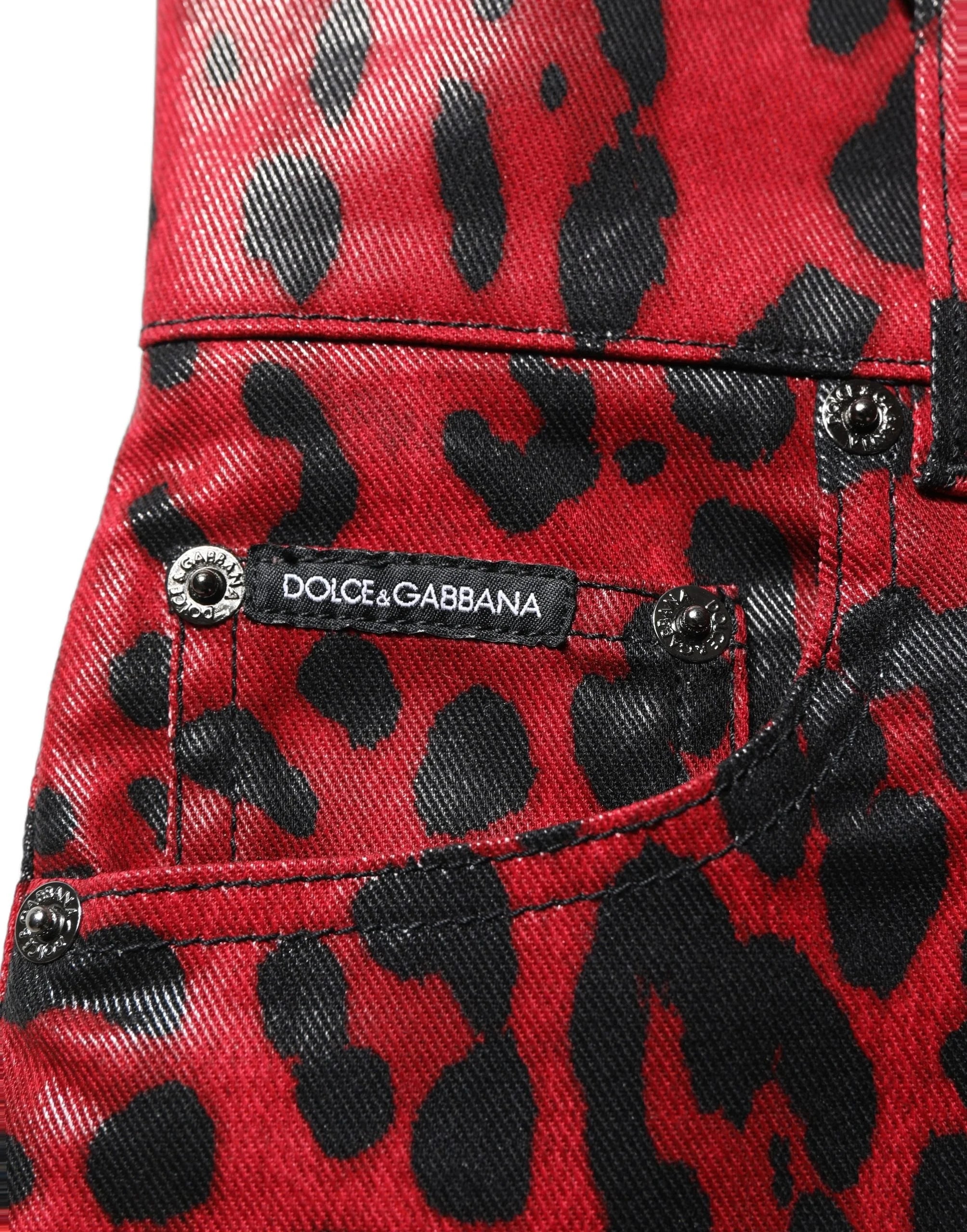 Dolce & Gabbana Red Leopard Skinny High Waist Denim Jeans - IT36|XXS