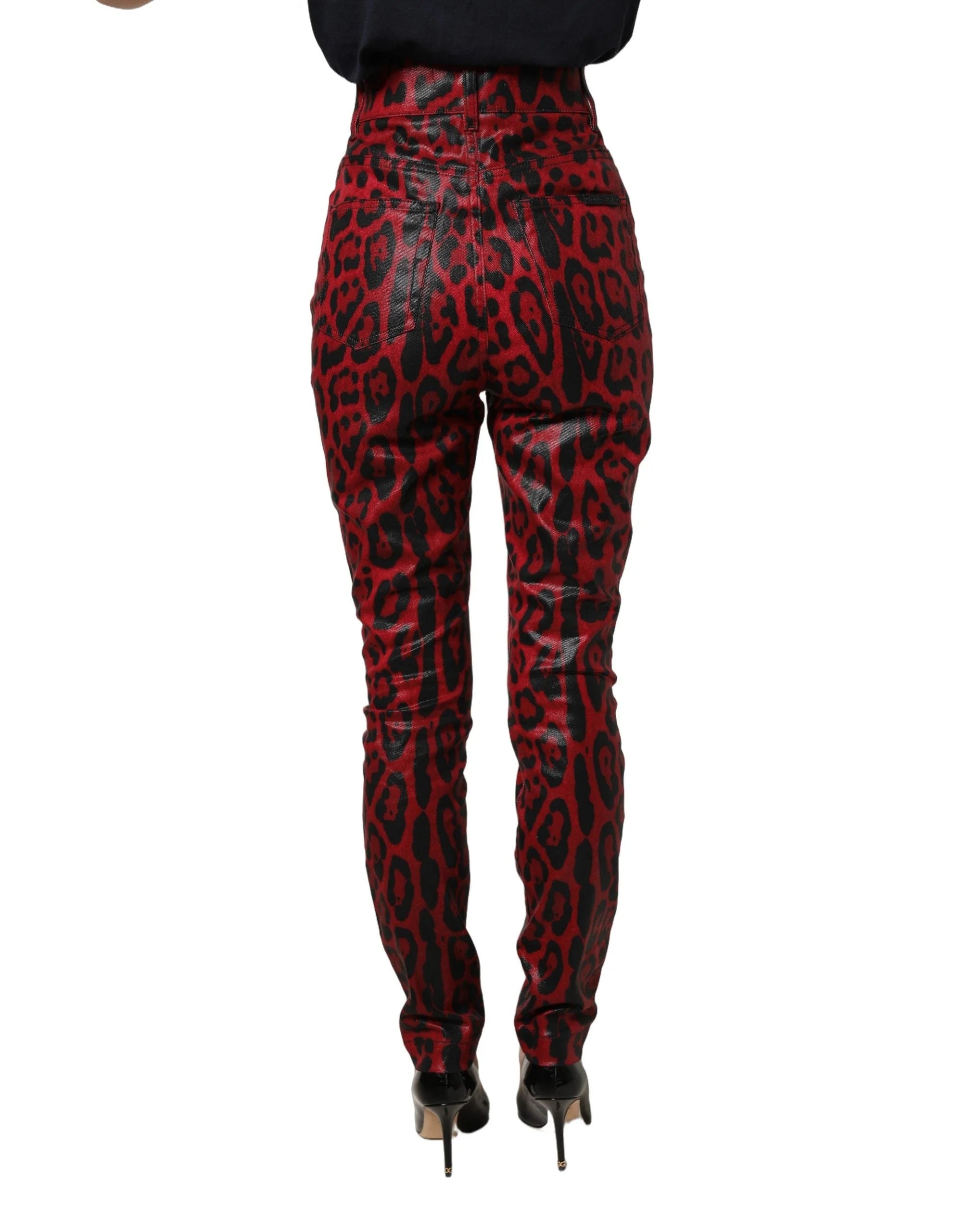 Dolce & Gabbana Red Leopard Skinny High Waist Denim Jeans - IT36|XXS