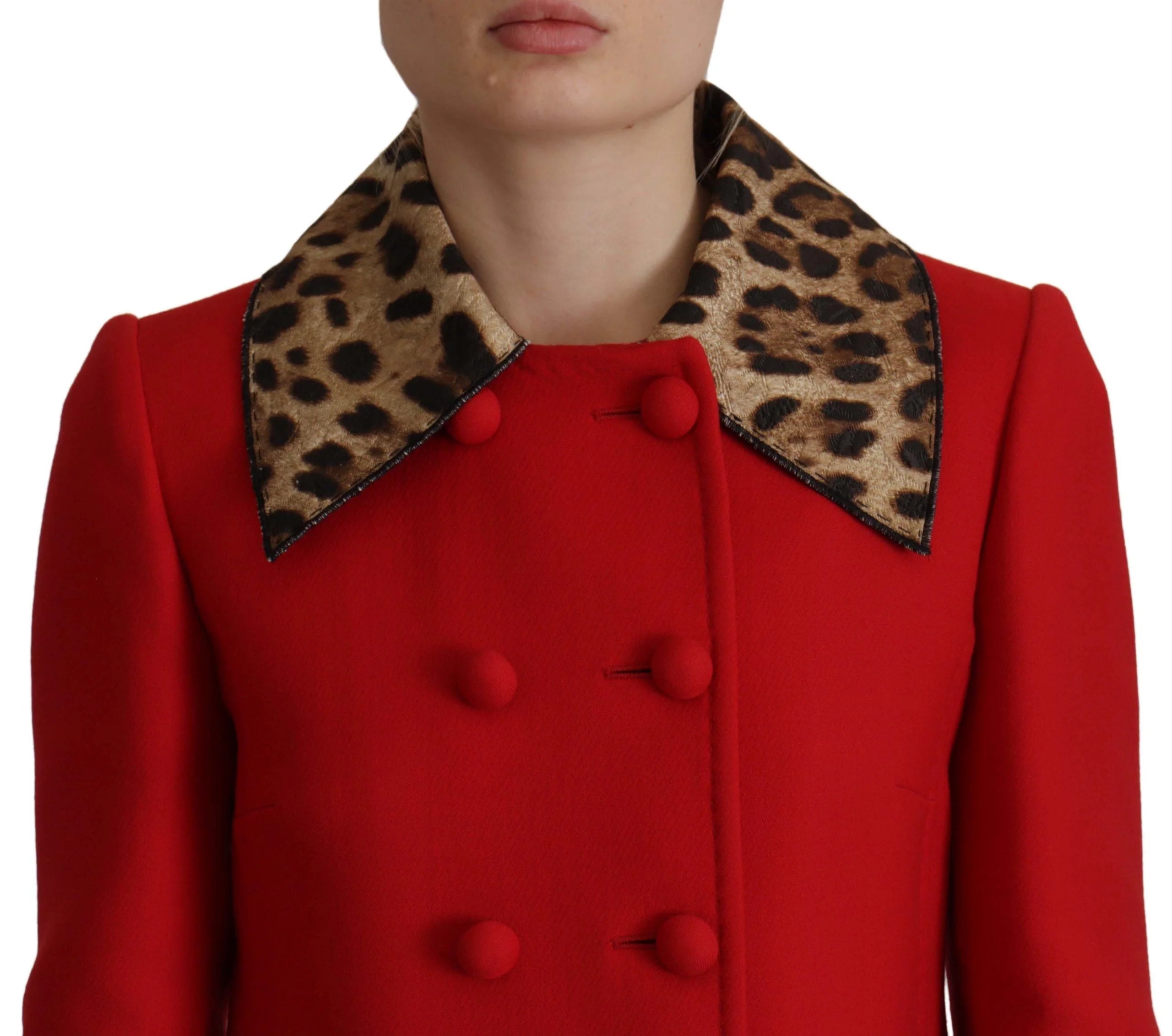 Dolce & Gabbana Red Leopard Wool Trenchcoat Jacket - Trench Coats