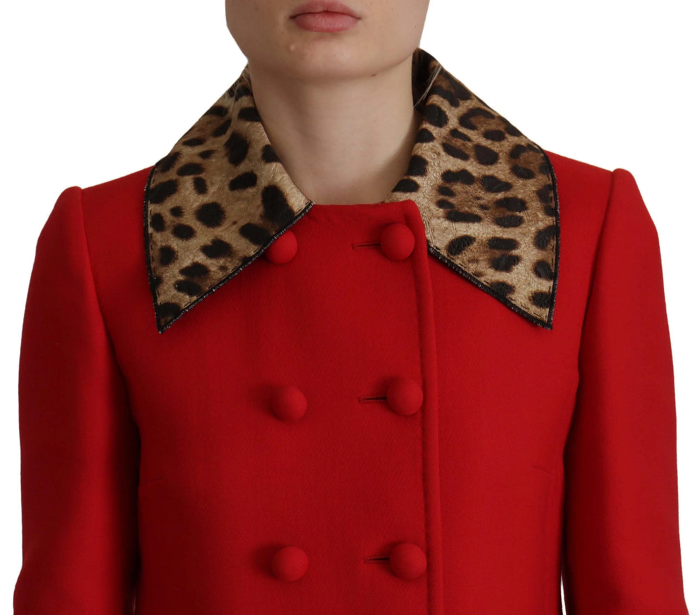 Dolce & Gabbana Red Leopard Wool Trenchcoat Jacket - Trench Coats