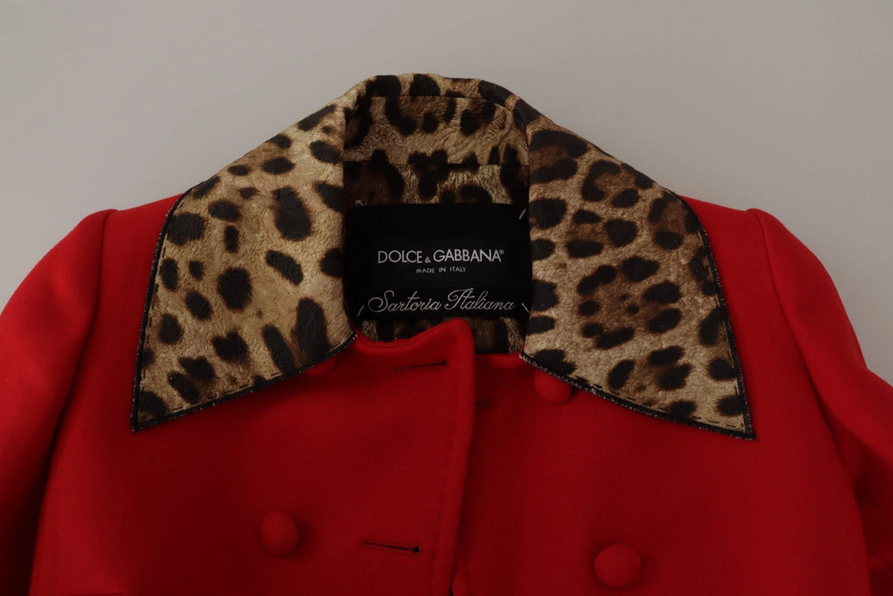 Dolce & Gabbana Red Leopard Wool Trenchcoat Jacket - Trench Coats